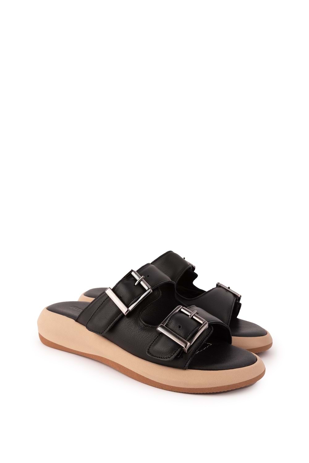 Gondol Kadın Hakiki Deri Çift Cırtlı Rahat Terlik iz.2300 - Siyah - 39