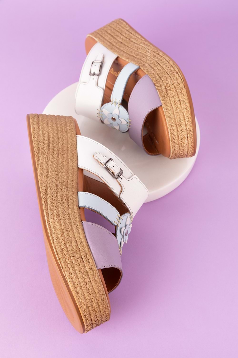 Gondol Kadın Hakiki Deri Platform Topuklu Terlik mlk.5254 - Lila Kombin - 37