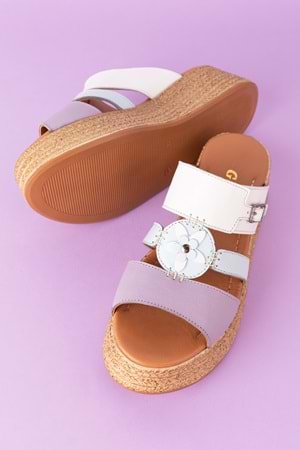 Gondol Kadın Hakiki Deri Platform Topuklu Terlik mlk.5254 - Lila Kombin - 37