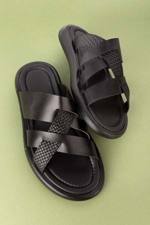 Gondol Erkek Hakiki Deri Terlik esm.448 - Siyah - 40