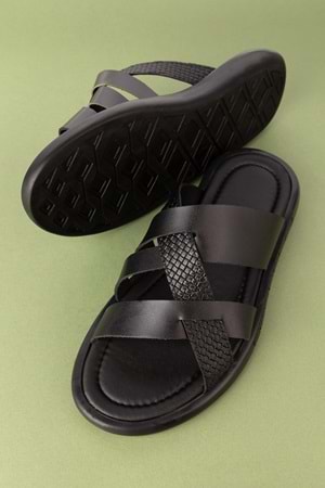 Gondol Erkek Hakiki Deri Terlik esm.448 - Siyah - 40