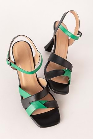 Gondol Kadın Hakiki Deri Renkli Topuklu Ayakkabı ast.6475 - Siyah Kombin - 38