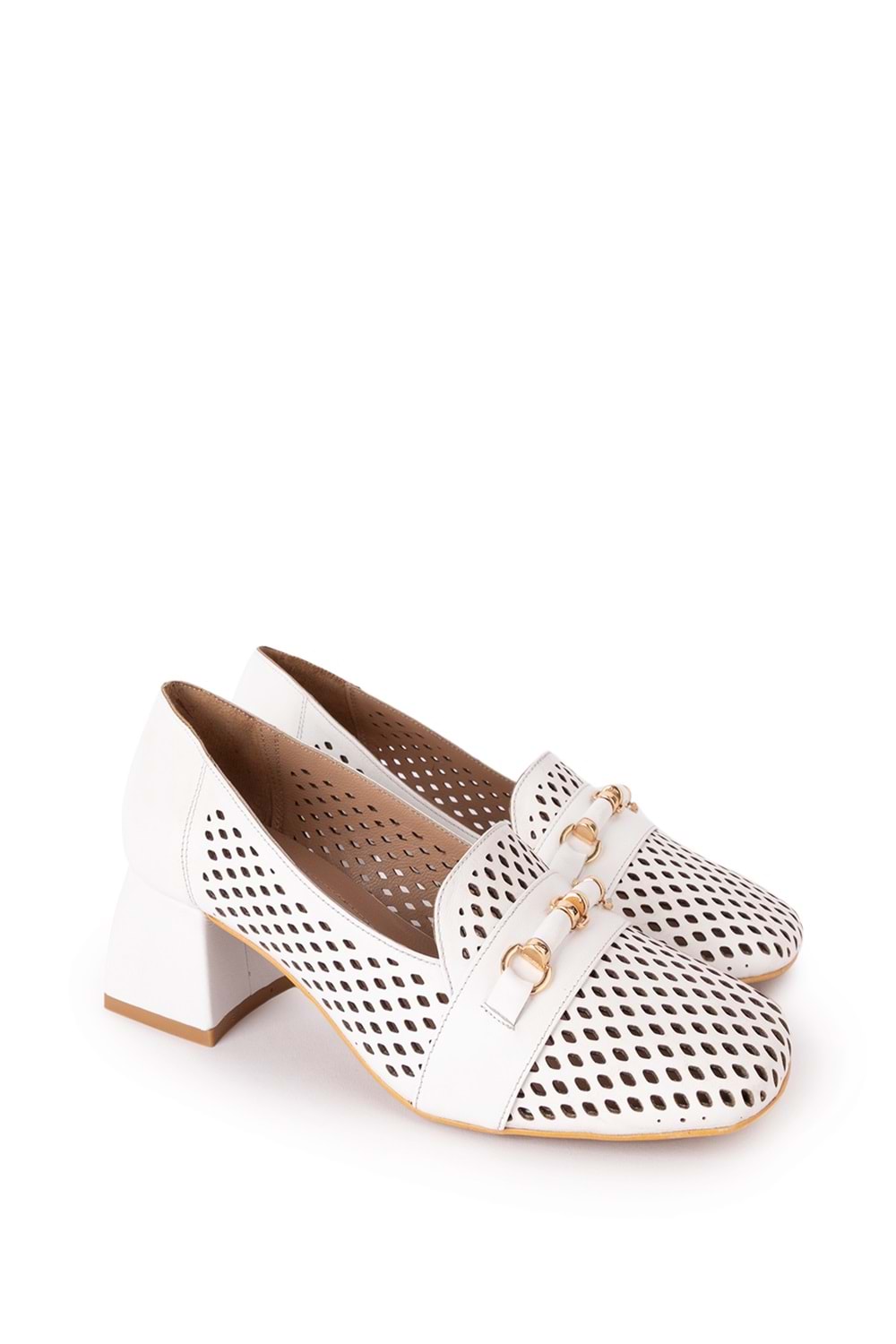 Gondol Kadın Hakiki Deri Lazer Delikli Topuklu Ayakkabı ast.7480 - Beyaz - 40
