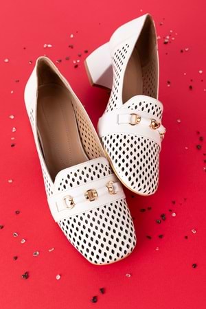 Gondol Kadın Hakiki Deri Lazer Delikli Topuklu Ayakkabı ast.7480 - Beyaz - 40