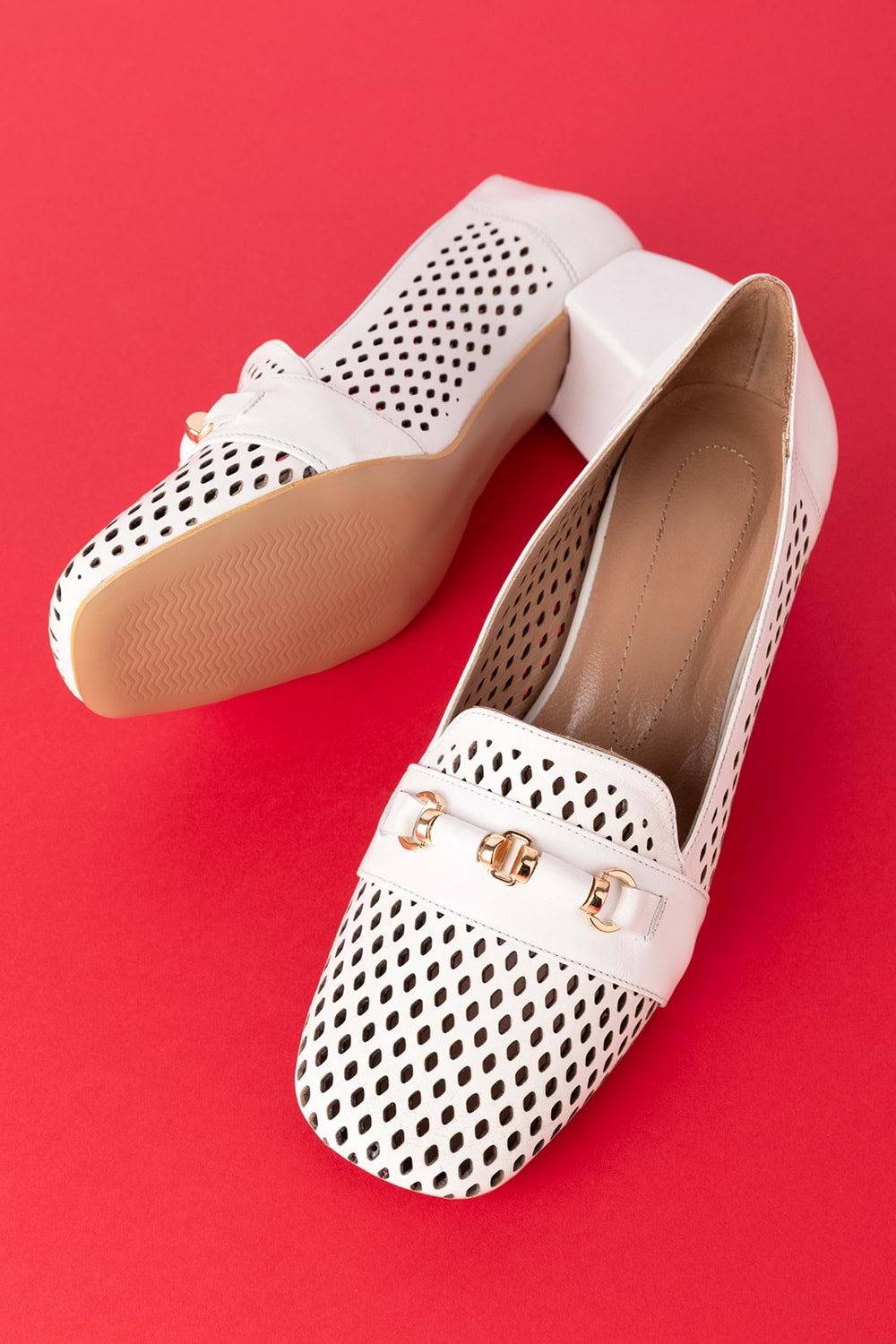 Gondol Kadın Hakiki Deri Lazer Delikli Topuklu Ayakkabı ast.7480 - Beyaz - 40