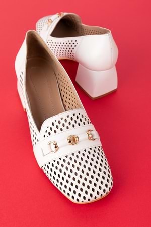 Gondol Kadın Hakiki Deri Lazer Delikli Topuklu Ayakkabı ast.7480 - Beyaz - 40