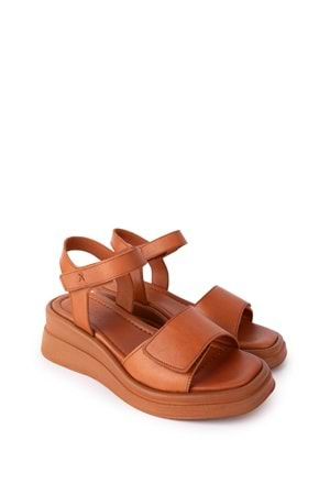 Gondol Kadın Hakiki Deri Günlük Rahat Cırtlı Sandalet ayh.1111 - Taba - 39