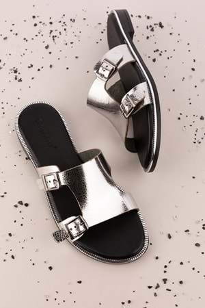 Gondol Kadın Hakiki Deri Vaketa Terlik ayh.719 - Gümüş - 39