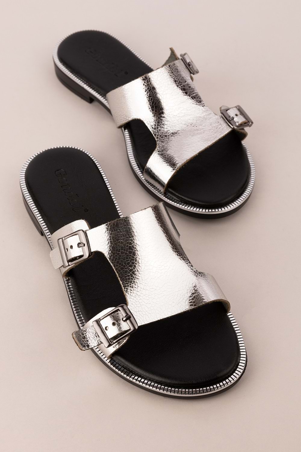 Gondol Kadın Hakiki Deri Vaketa Terlik ayh.719 - Gümüş - 39