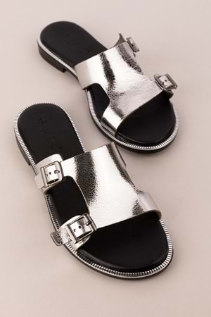 Gondol Kadın Hakiki Deri Vaketa Terlik ayh.719 - Gümüş - 39