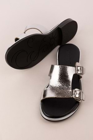 Gondol Kadın Hakiki Deri Vaketa Terlik ayh.719 - Gümüş - 39