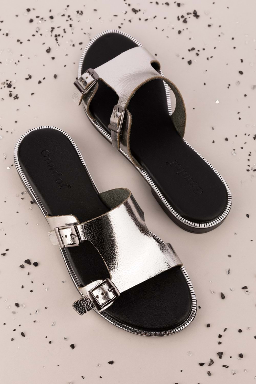 Gondol Kadın Hakiki Deri Vaketa Terlik ayh.719 - Gümüş - 39