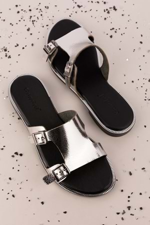 Gondol Kadın Hakiki Deri Vaketa Terlik ayh.719 - Gümüş - 39