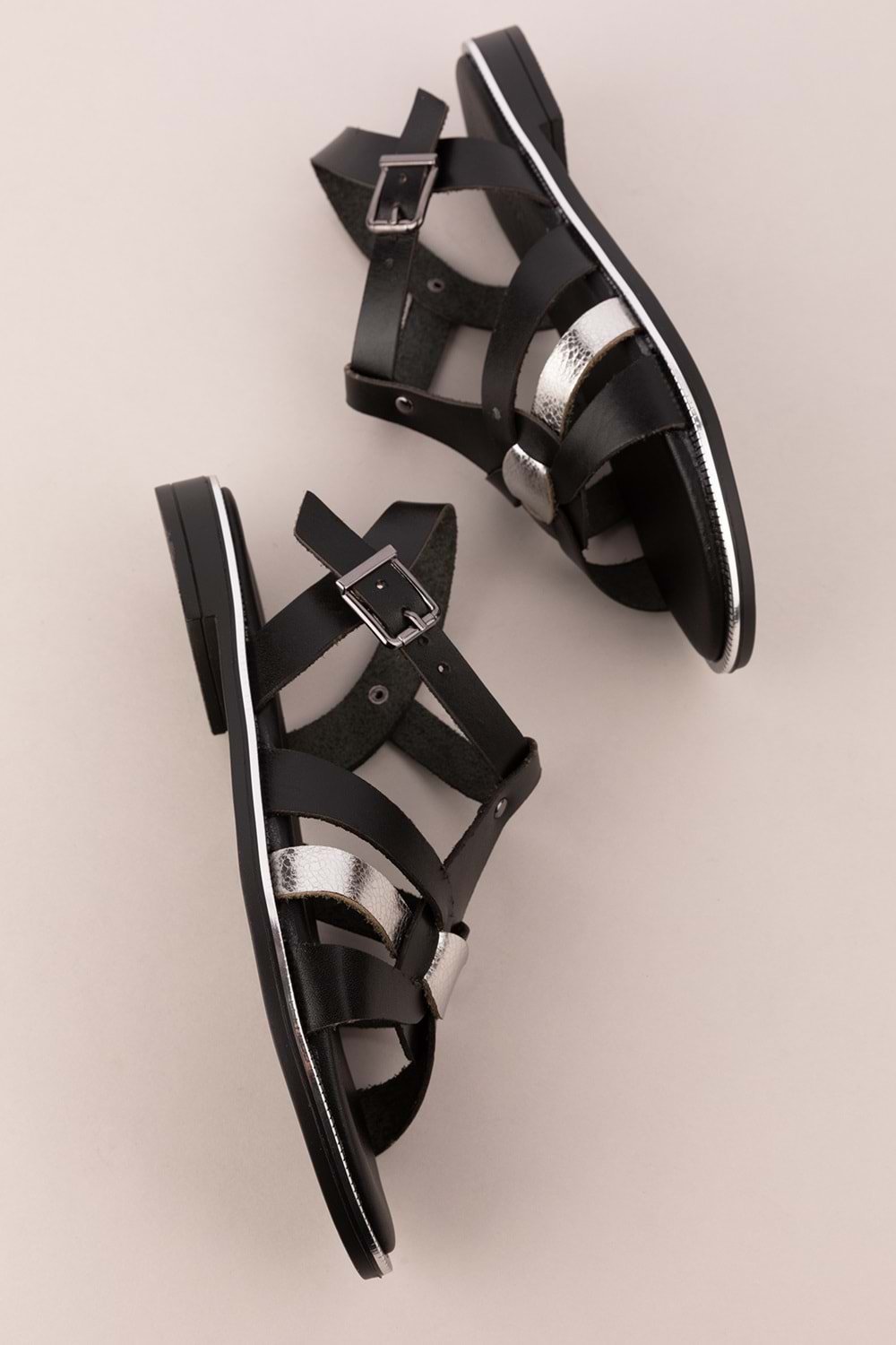 Gondol Kadın Hakiki Deri Renkli Kombin Vaketa Sandalet ayh.730 - Siyah Kombin - 38