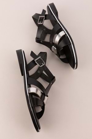 Gondol Kadın Hakiki Deri Renkli Kombin Vaketa Sandalet ayh.730 - Siyah Kombin - 38