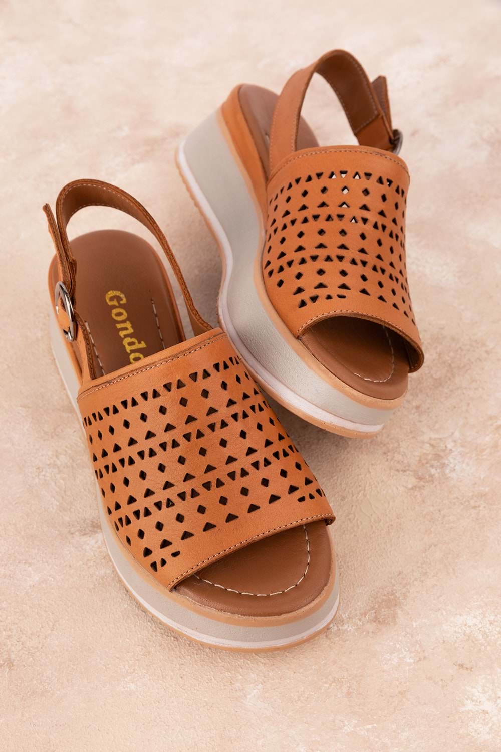 Gondol Kadın Hakiki Deri Platform Tabanlı Sandalet mlk.5353 - Taba - 37