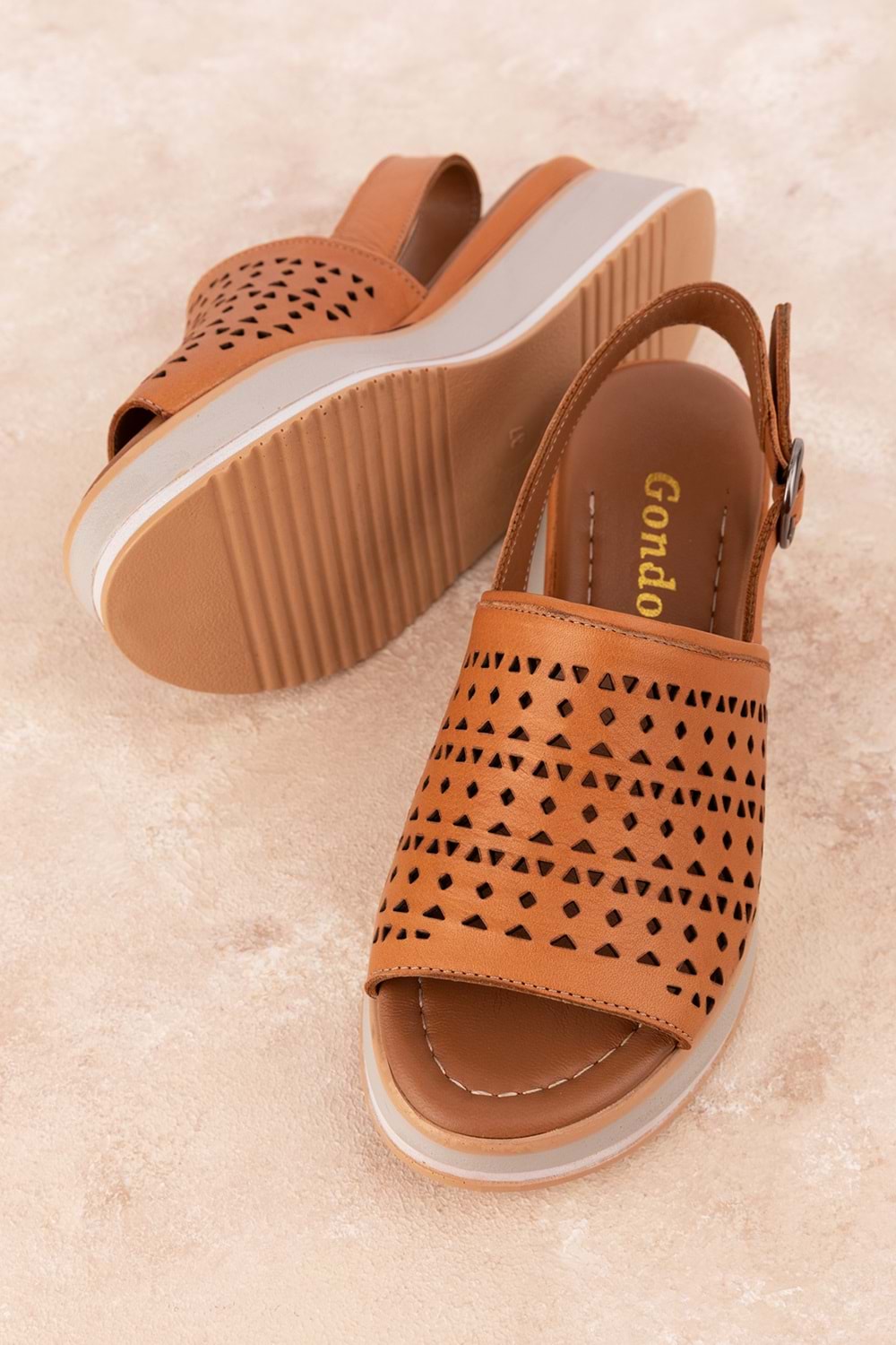 Gondol Kadın Hakiki Deri Platform Tabanlı Sandalet mlk.5353 - Taba - 37