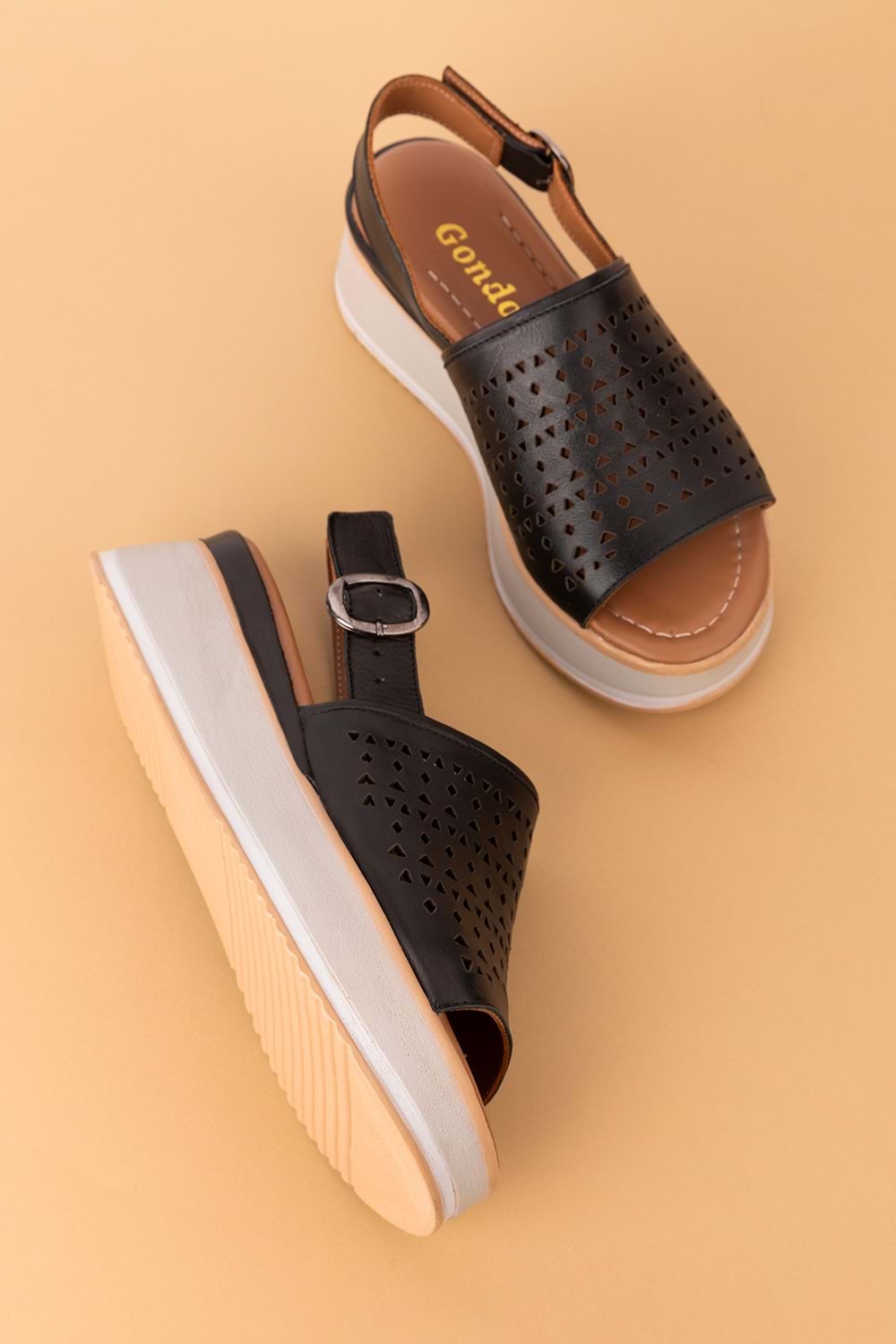 Gondol Kadın Hakiki Deri Platform Tabanlı Sandalet mlk.5353 - Siyah - 36