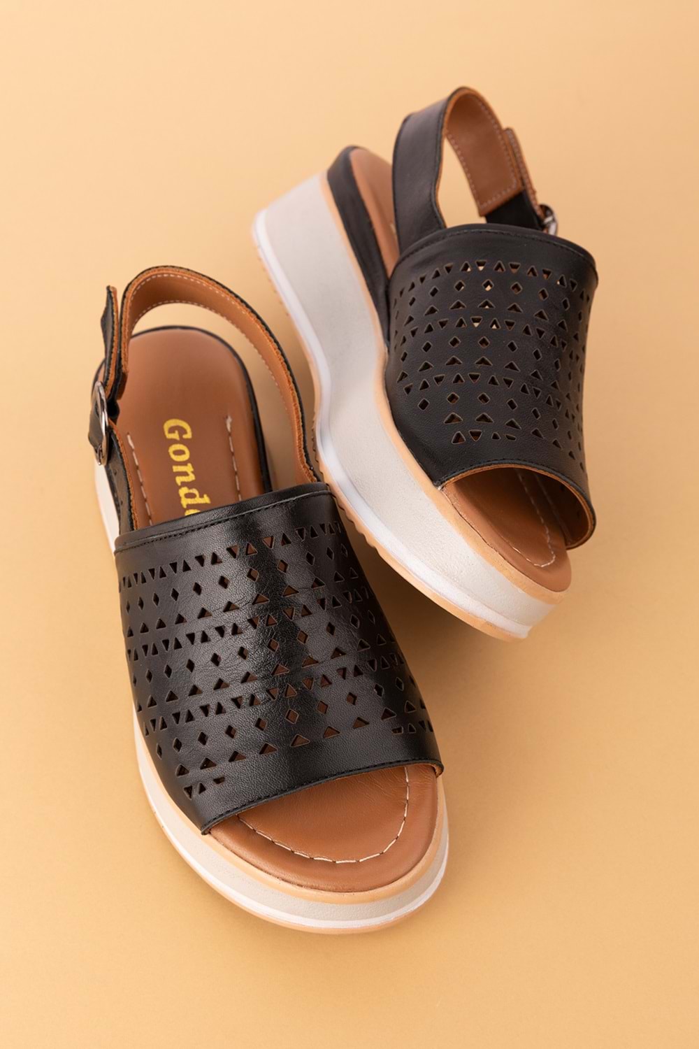 Gondol Kadın Hakiki Deri Platform Tabanlı Sandalet mlk.5353 - Siyah - 36