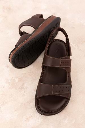 Gondol Unisex Hakiki Deri Cırtlı Ayarlanabilir Rahat Sandalet hkm.31 - Kahverengi - 39