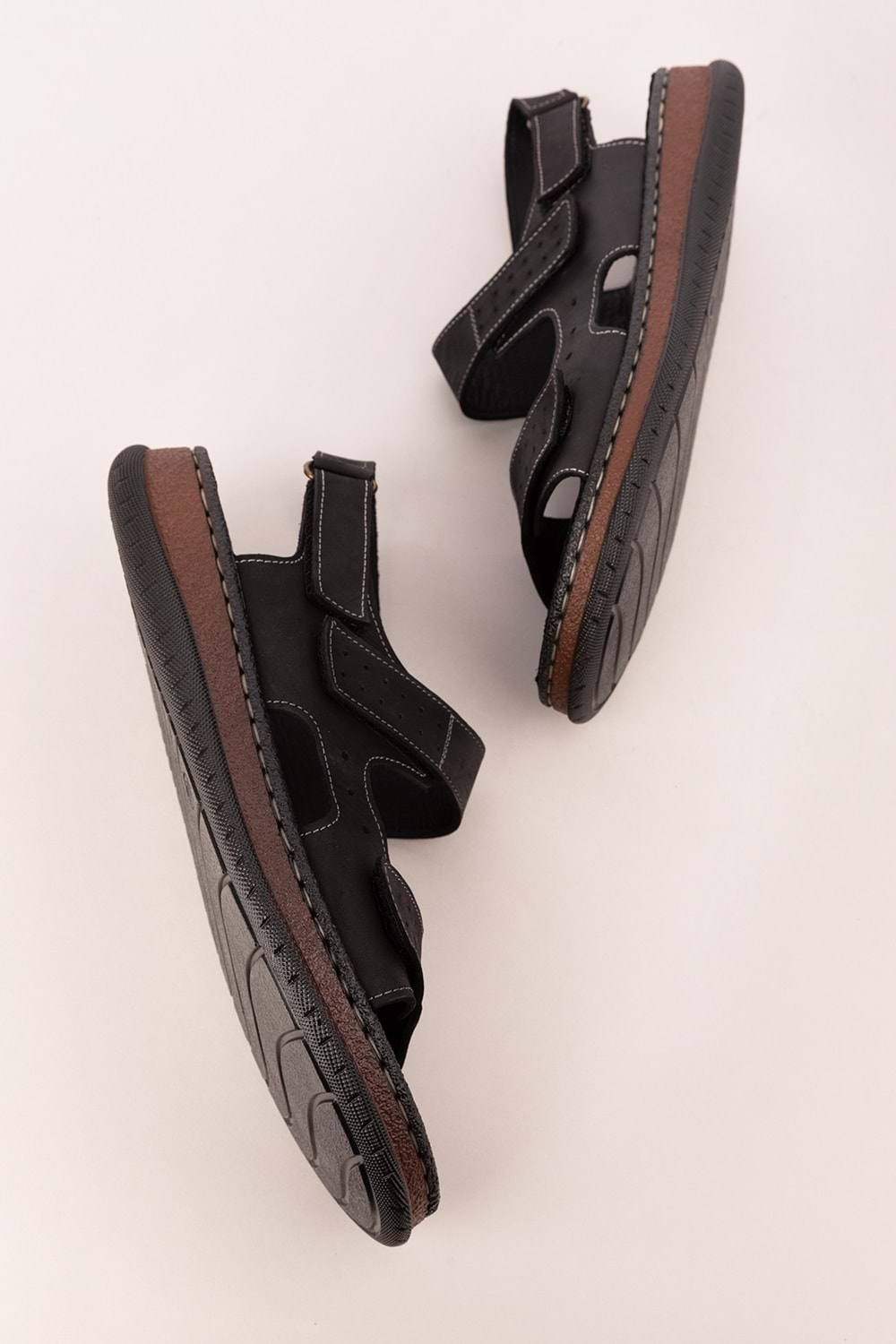 Gondol Unisex Hakiki Deri Cırtlı Ayarlanabilir Rahat Sandalet hkm.31 - Siyah - 36