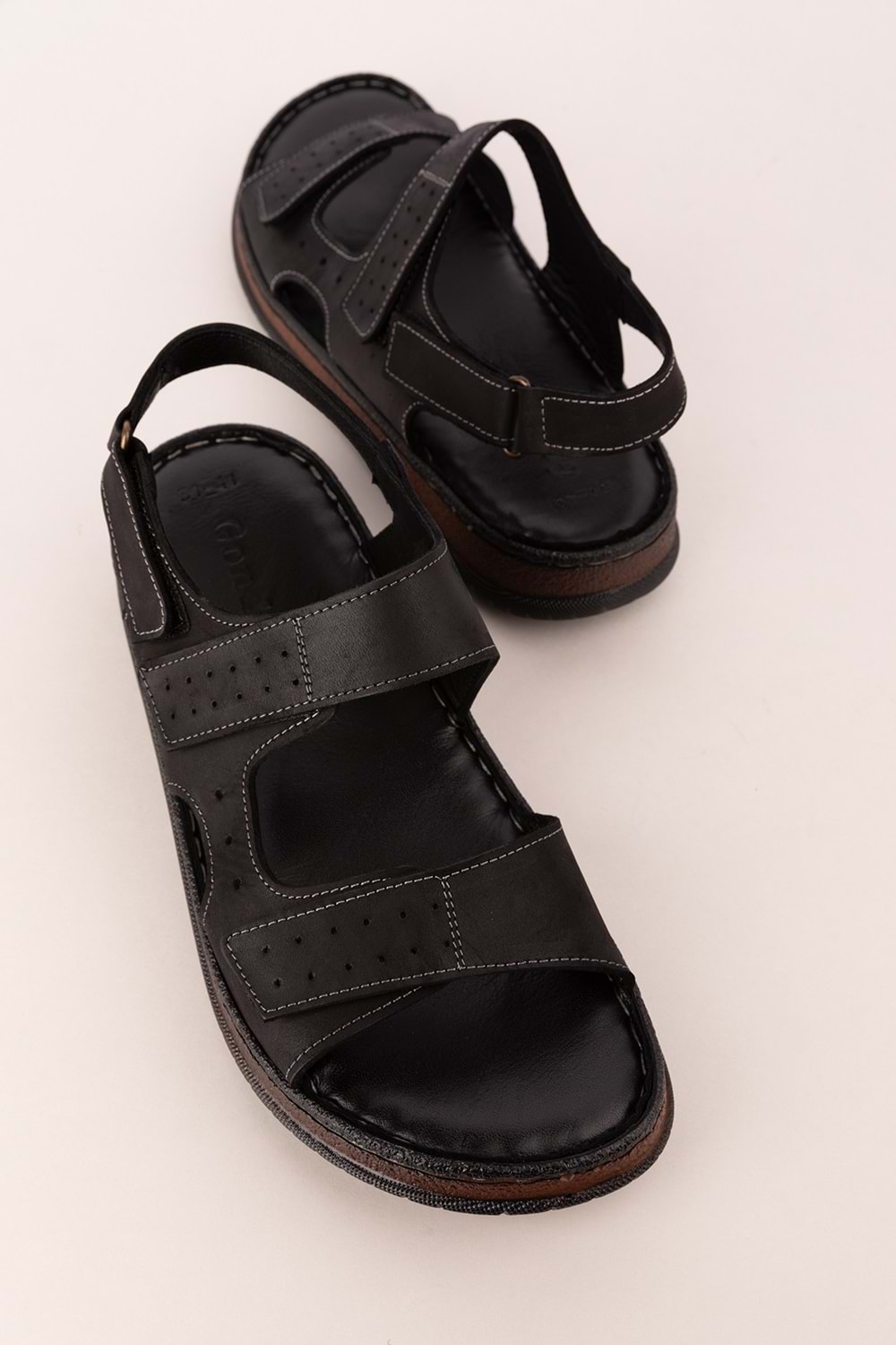 Gondol Unisex Hakiki Deri Cırtlı Ayarlanabilir Rahat Sandalet hkm.31 - Siyah - 36