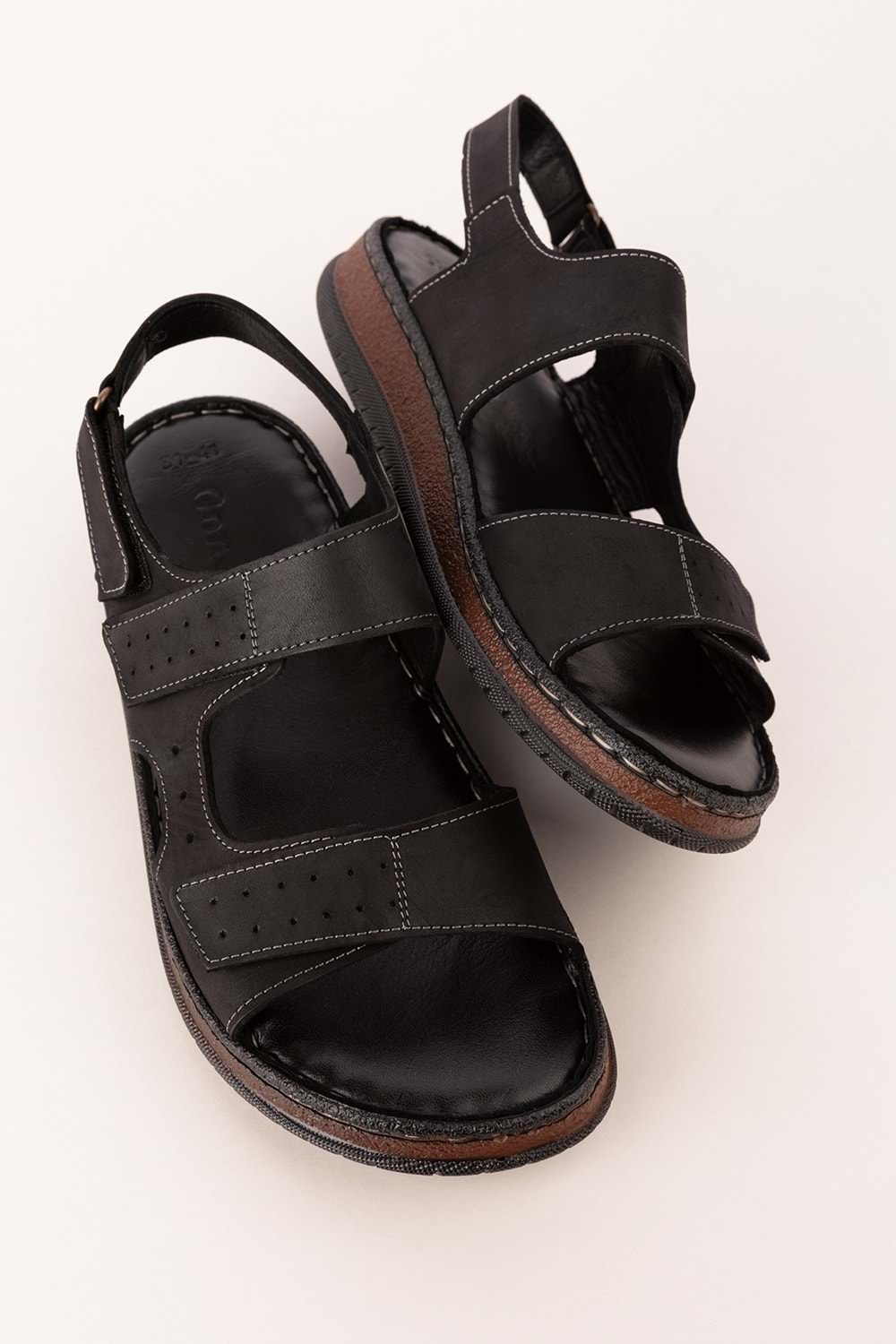 Gondol Unisex Hakiki Deri Cırtlı Ayarlanabilir Rahat Sandalet hkm.31 - Siyah - 36