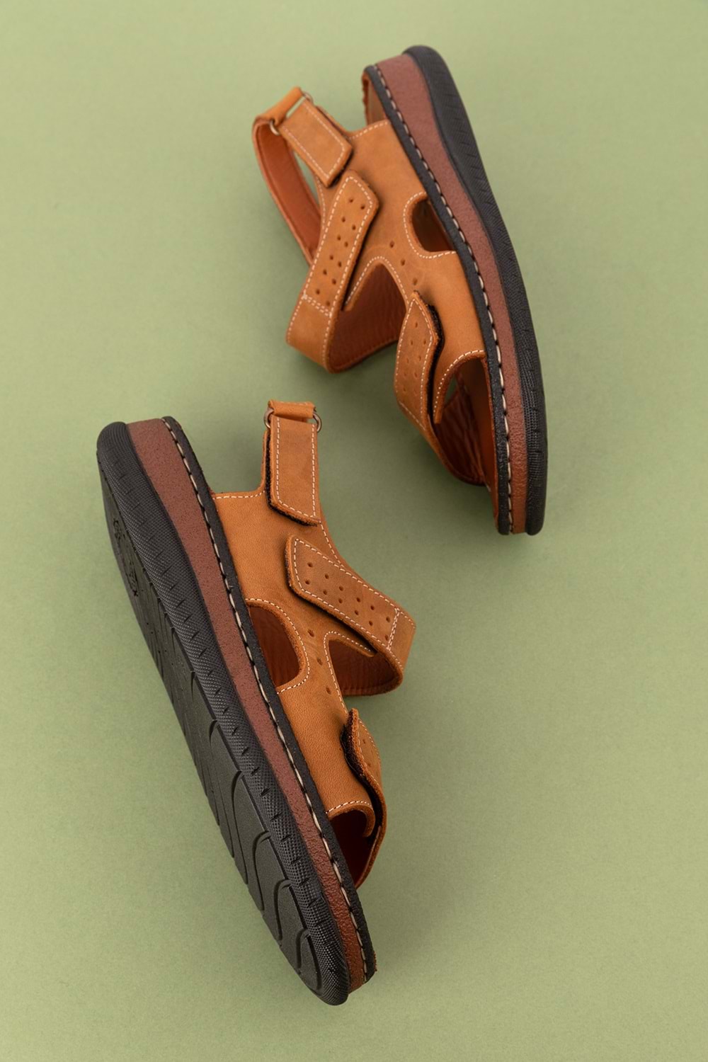 Gondol Unisex Hakiki Deri Cırtlı Ayarlanabilir Rahat Sandalet hkm.31 - Taba - 36