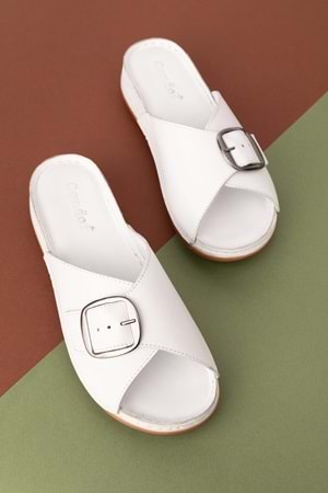 Gondol Kadın Hakiki Deri Anatomik Taban Terlik iz.4608 - Beyaz - 39