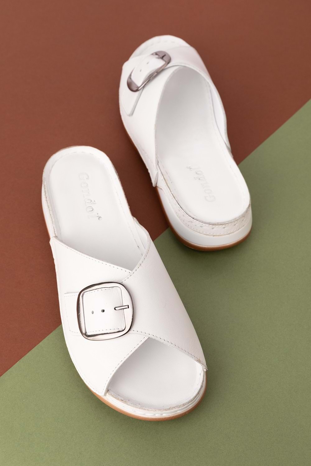 Gondol Kadın Hakiki Deri Anatomik Taban Terlik iz.4608 - Beyaz - 39