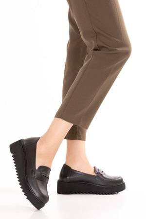 Gondol Hakiki Deri Dolgu Topuklu Şık Ayakkabı ast.8401 - Siyah Cilt - 37