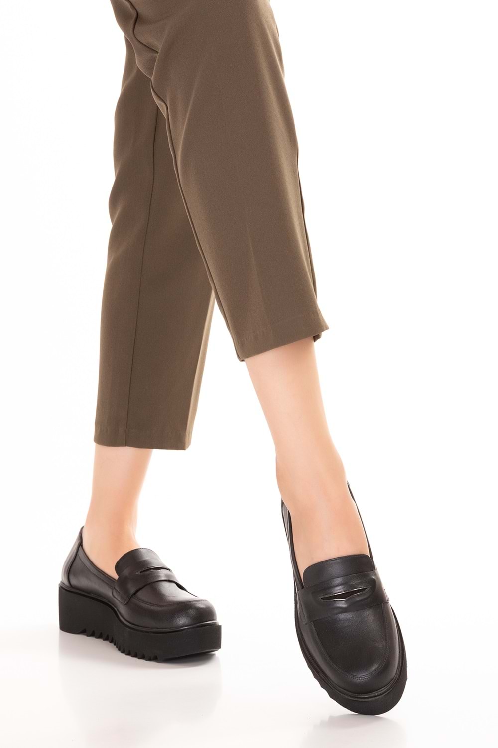 Gondol Hakiki Deri Dolgu Topuklu Şık Ayakkabı ast.8401 - Siyah Cilt - 37