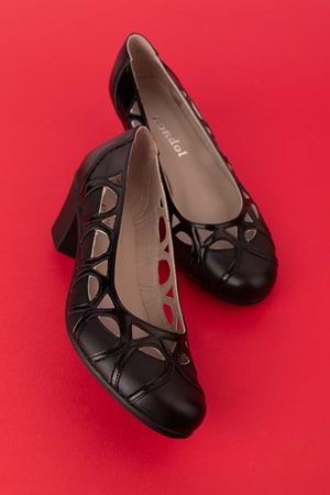 Gondol Kadın Hakiki Deri Yuvarlak Burun Topuklu Ayakkabı vdt.1640 - Siyah - 38