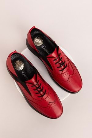 Gondol Hakiki Deri Anatomik Taban Rahat Ayakkabı elnr.3803 - kırmızı - 38