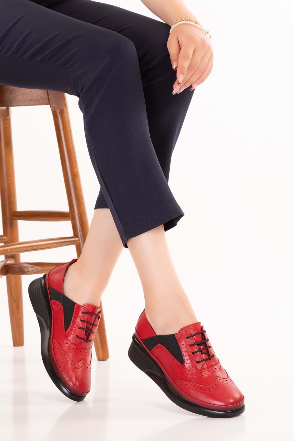 Gondol Hakiki Deri Anatomik Taban Rahat Ayakkabı elnr.3803 - kırmızı - 38