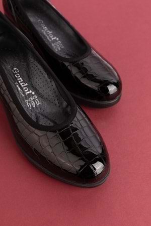 Gondol Hakiki Deri Dolgu Topuk Günlük Anne Ayakkabı ell.6806 - Siyah Croco - 36