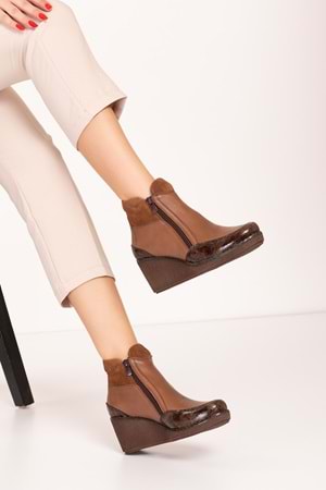 Gondol Kadın Hakiki Deri Günlük Anne Botu ell.7111 - Ceviz - 35