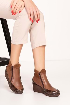 Gondol Kadın Hakiki Deri Günlük Anne Botu ell.7111 - Ceviz - 35