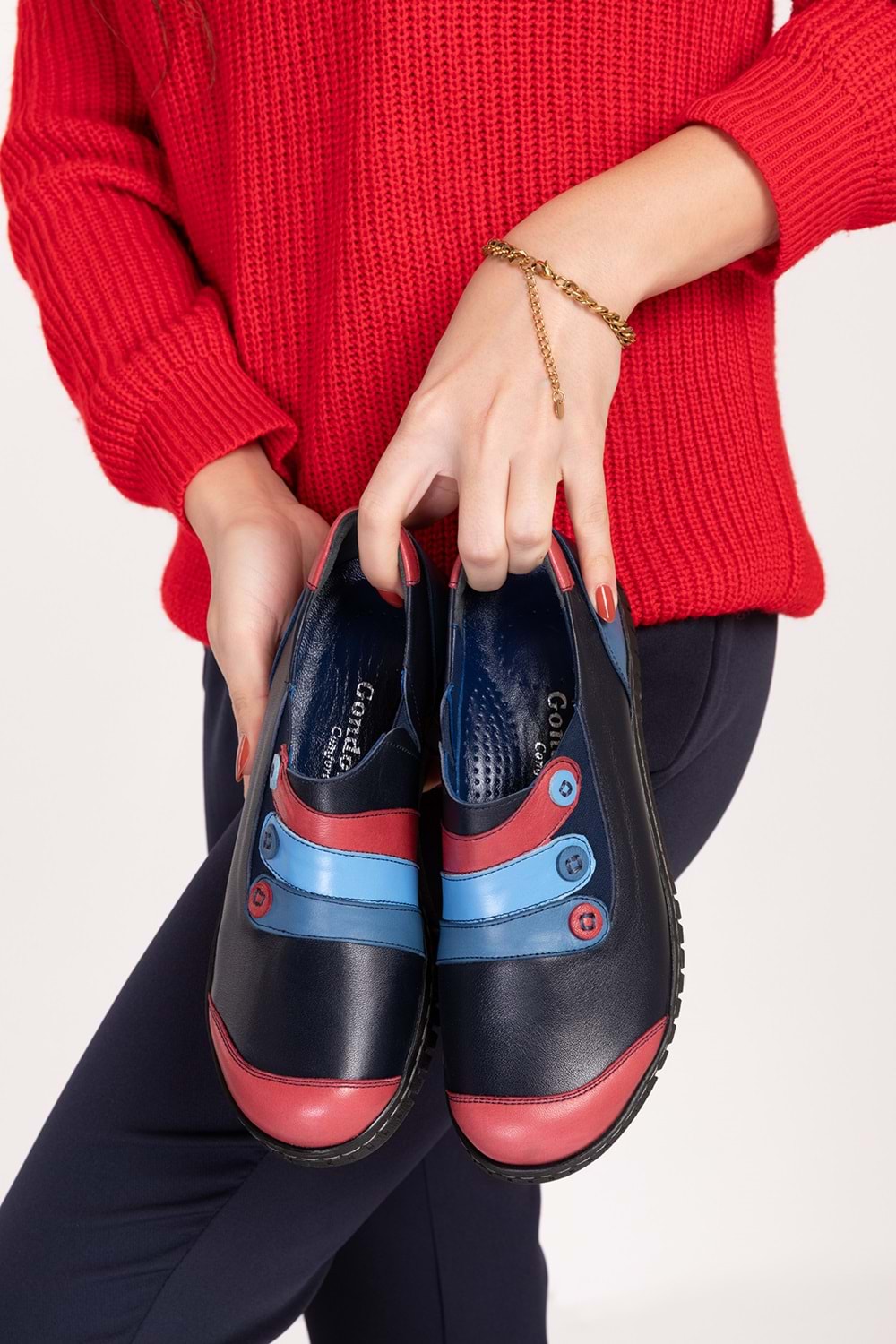 Gondol Hakiki Deri Anatomik Taban Rahat Cırtlı Ayakkabı ell.7109 - Mix - 38