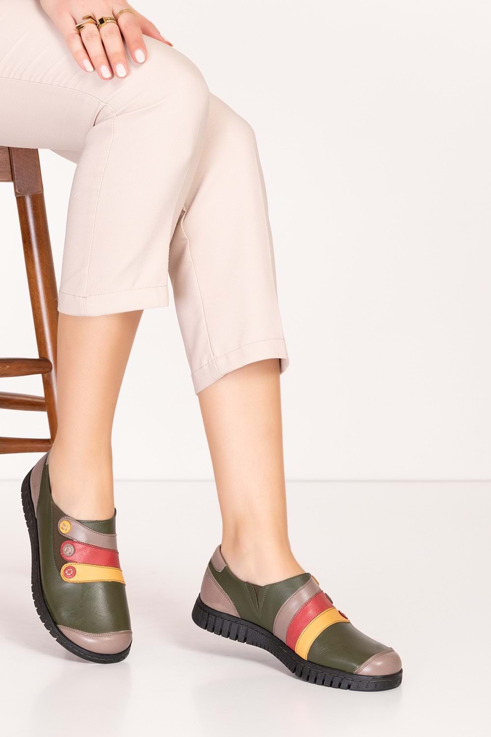 Gondol Hakiki Deri Anatomik Taban Rahat Cırtlı Ayakkabı ell.7109 - Multi - 40