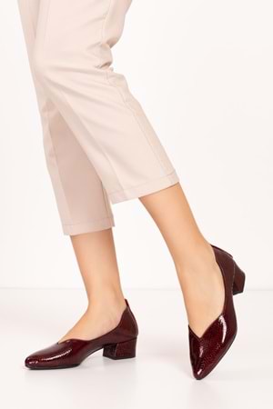 Gondol Hakiki Deri Klasik Topuklu Şık Ayakkabı şhn.1068 - Bordo Petek - 37