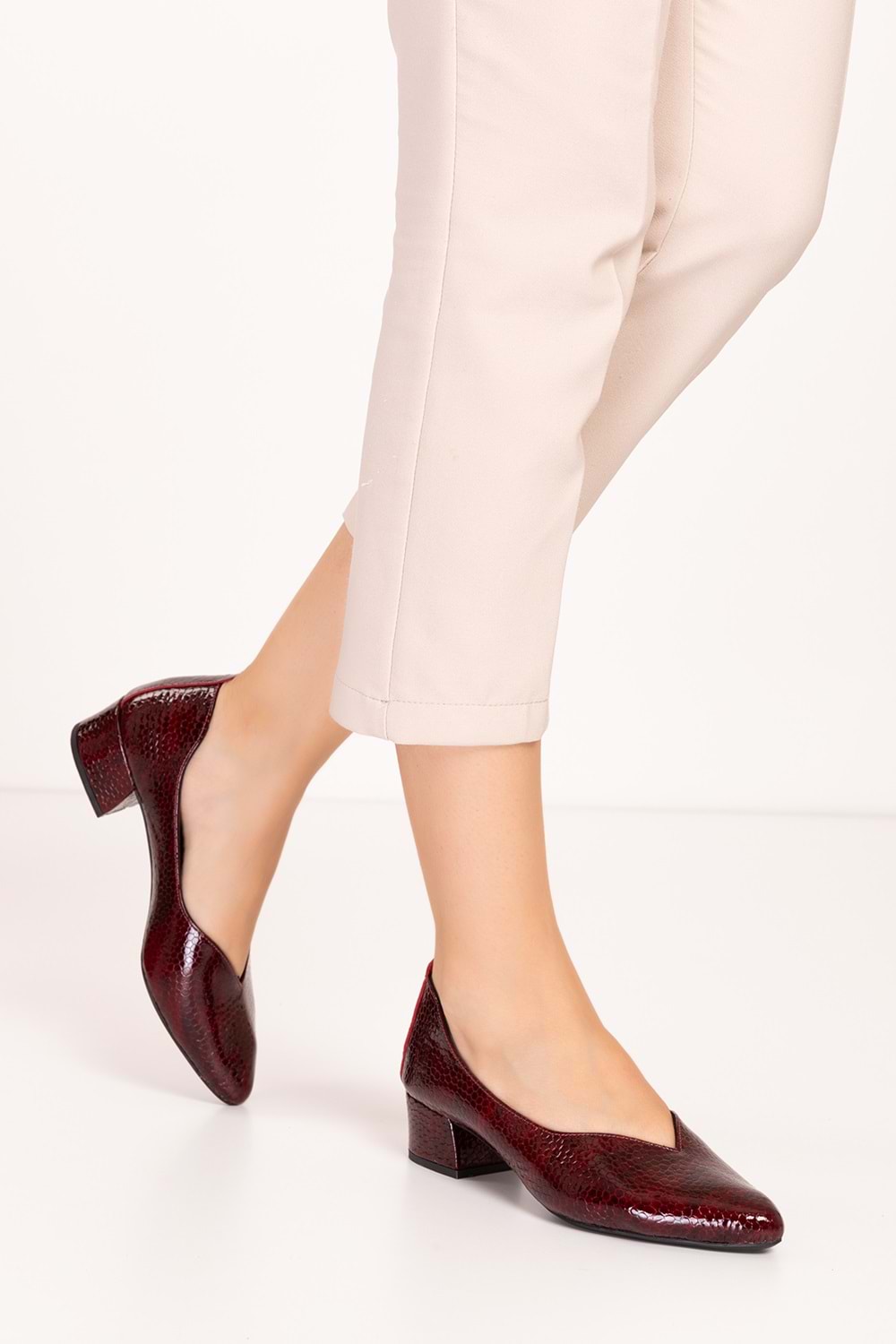 Gondol Hakiki Deri Klasik Topuklu Şık Ayakkabı şhn.1068 - Bordo Petek - 37