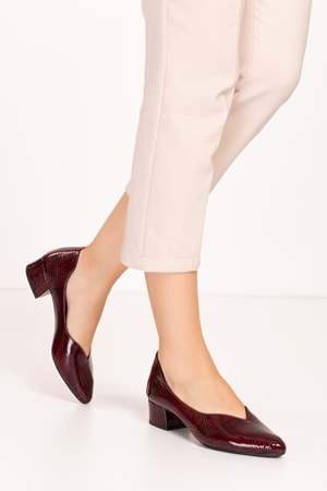 Gondol Hakiki Deri Klasik Topuklu Şık Ayakkabı şhn.1068 - Bordo Petek - 37