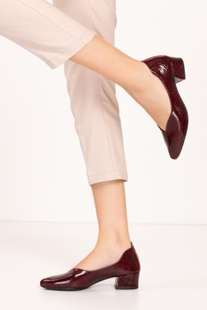 Gondol Hakiki Deri Klasik Topuklu Şık Ayakkabı şhn.1068 - Bordo Petek - 37