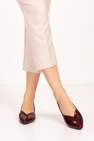 Gondol Hakiki Deri Klasik Topuklu Şık Ayakkabı şhn.1068 - Bordo Petek - 37