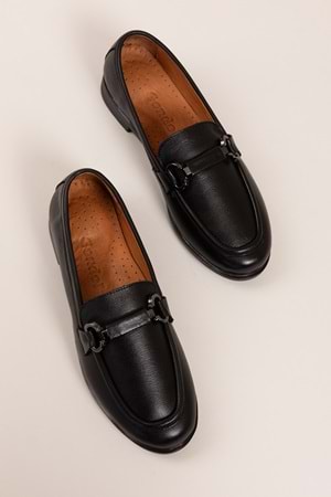 Gondol Hakiki Deri Kadın Tokalı Loafer esl.1852 - Siyah - 36