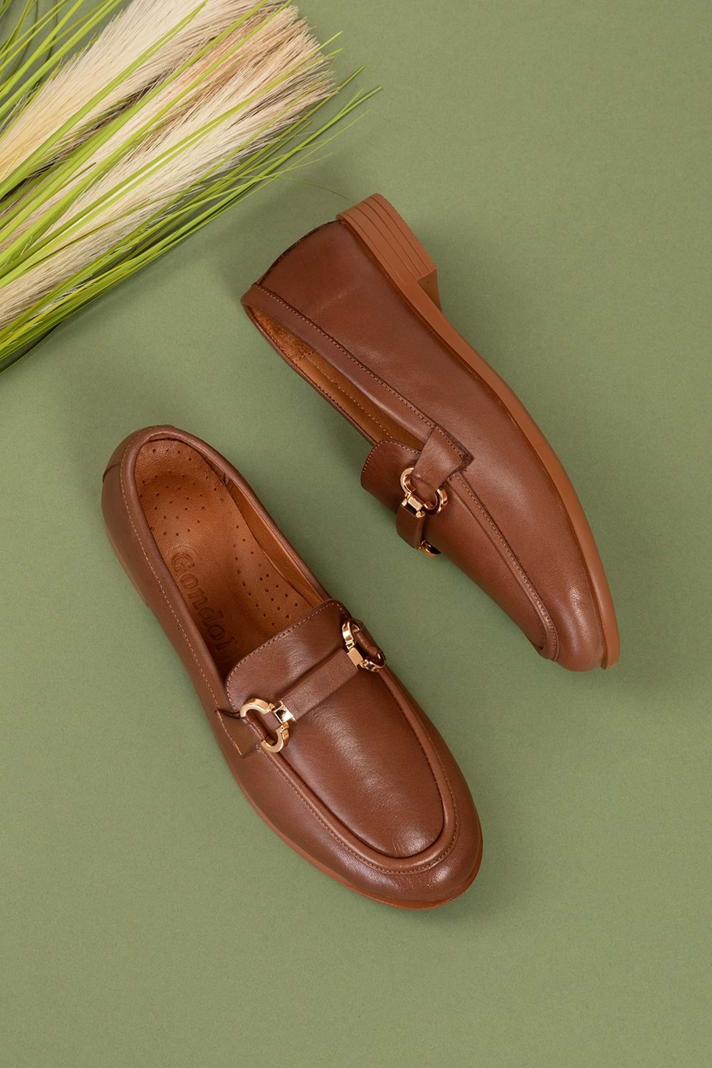 Gondol Hakiki Deri Kadın Tokalı Loafer esl.1852 - Taba - 36