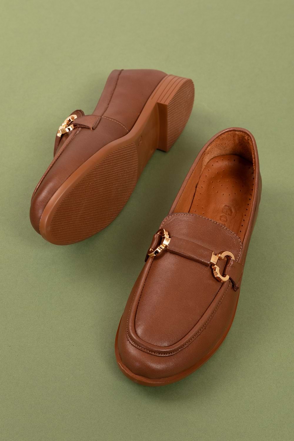 Gondol Hakiki Deri Kadın Tokalı Loafer esl.1852 - Taba - 36