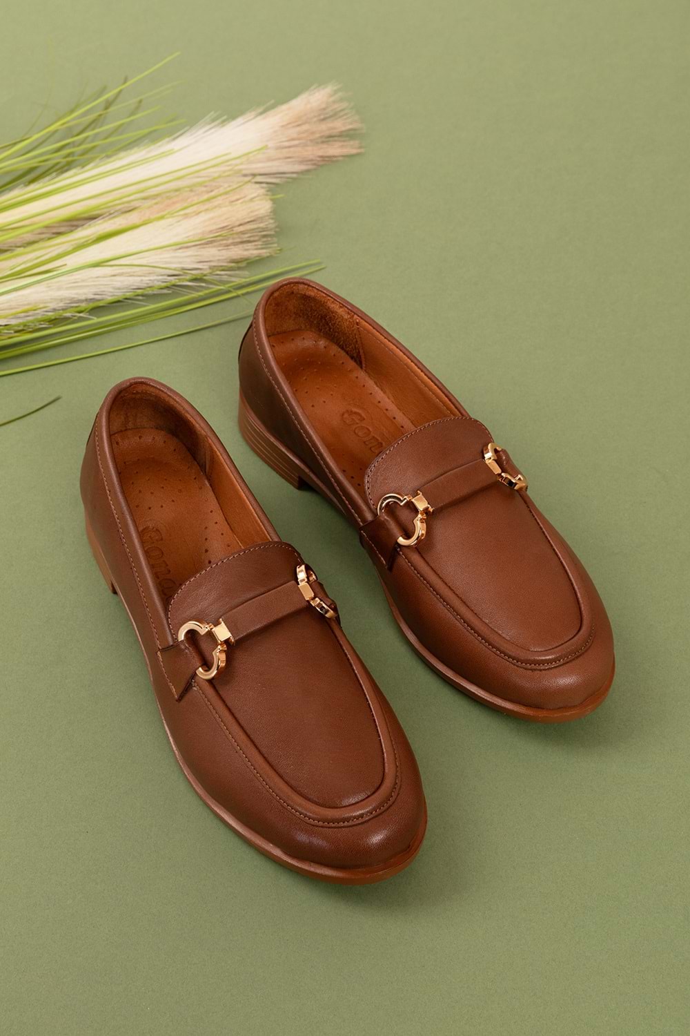 Gondol Hakiki Deri Kadın Tokalı Loafer esl.1852 - Taba - 36