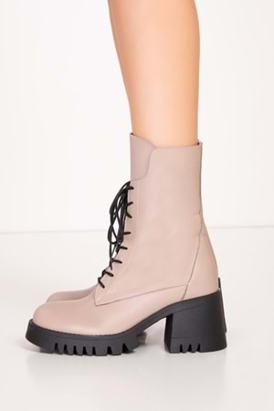 Gondol Hakiki Deri Kalın Topuklu Kauçuk Taban Şık Bot bel.1554 - Vizon - 38